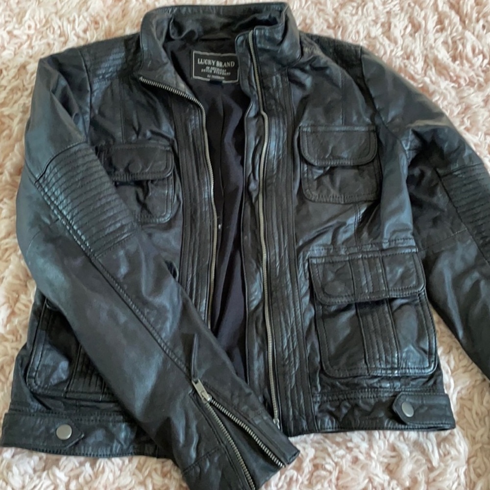 Black leather moto jacket